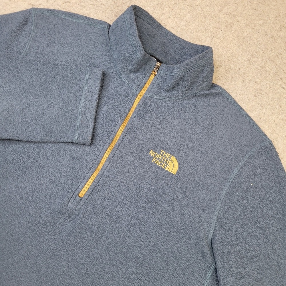 The north Face 1/4 Zip Pullover Mens M Blue Orange Trim Mock Neck Fleece